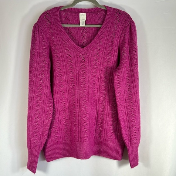 Joie Purple Pointelle Knit V-Neck Soft Sweater - Picture 1 of 7